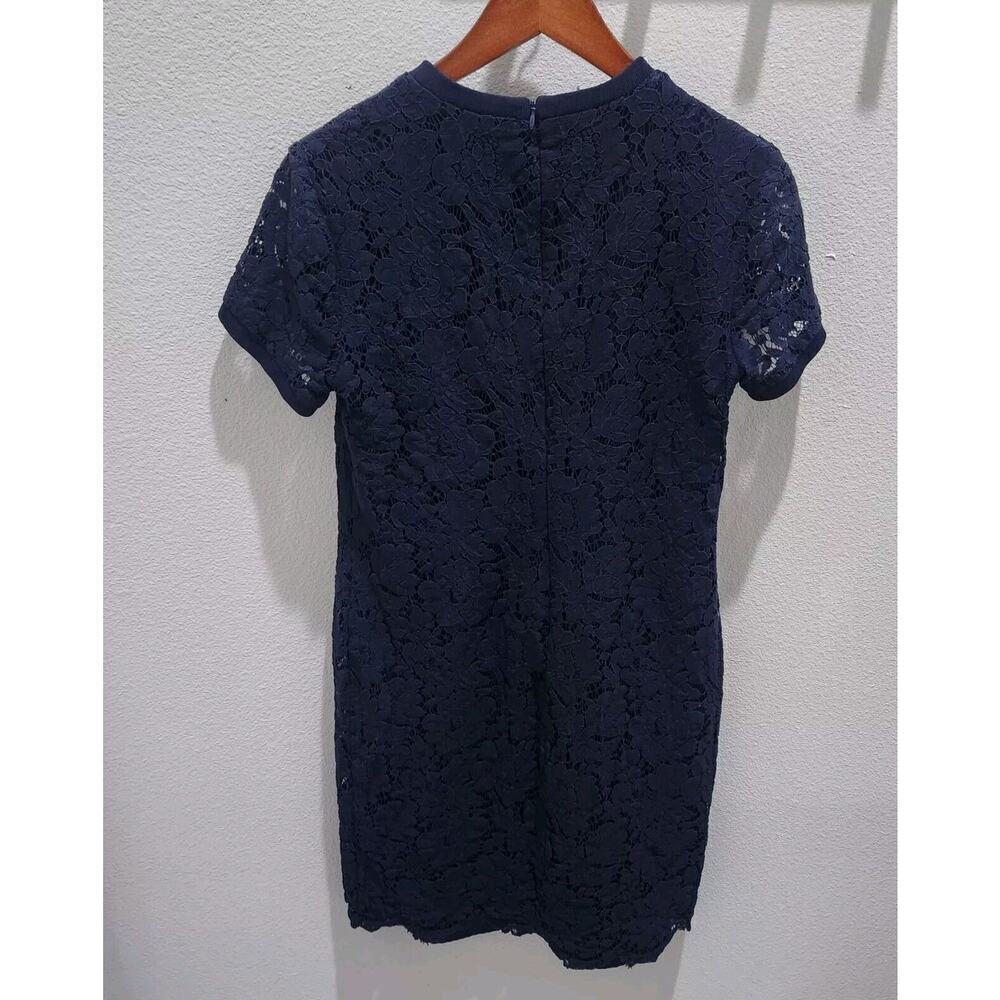 Lauren Ralph‎ Lauren Mini Pencil Dress Navy Lace Short Sleeve Lined Crew Neck 8 - Picture 3 of 10